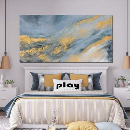 Abstract Wall Art Decor Large Modern Blue Wall Art Prints Abstract Canvas Art Wall Decor Large Canvas Wall Art for Living Room Gold Wall Art Decorations Artwork for Walls Bedroom Office Decor 29"X58"