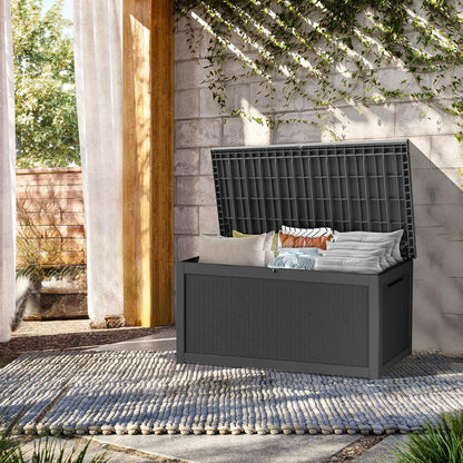 320 Gallon Lockable Resin Deck Box, Waterproof & UV-Resistant Outdoor Storage Box for Outdoor Cushion Storage, Garden Tools & Pool Accessories Storage, Black