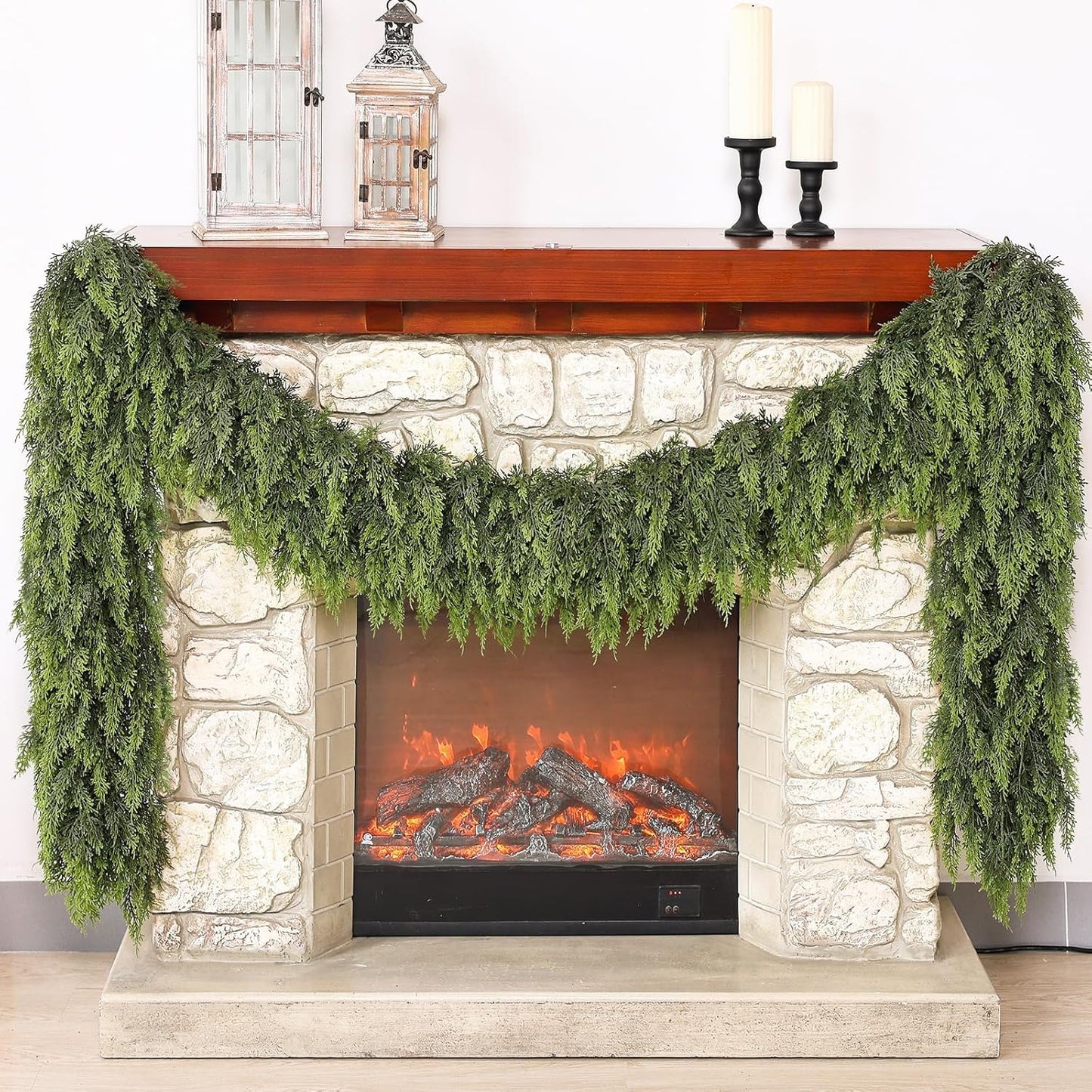Real Touch Cedar Garland - Artificial Christmas Garlands Faux Green Cedar Fake Pine Needles Garland for Fireplace,Table, Stairs, Mantle, Window,Indoor Outdoor,Home,Holiday Decor(1 PCS,16 FT)