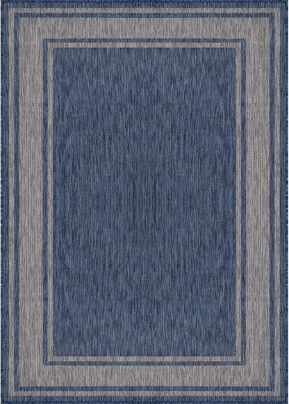 Beverly Rug Large Outdoor Rug 10x14 Modern Bordered Area Rugs for Indoor and Outdoor Patio Deck Porch Garden Waterproof Weather Sun Resistant Washable Outside Carpet (10 x 14 Navy)