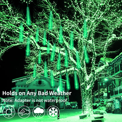 Christmas Meteor Shower Rain Lights, 10 Tube 12 Inch 240 LEDs Icicle Outdoor Raindrop for Xmas Halloween Wedding Party Tree Holiday Decoration, Green