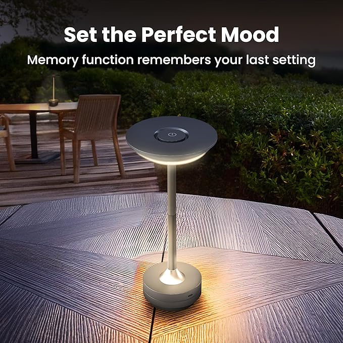Feit Electric Tabletop Lamp, Touch-Activated, 3-Way Dimmable, 100 Lumens, 3 Watts, Potable & Rechargeable for Indoor/Outdoor Use, 50,000-Hour Lifetime, TABLE/3CCT/BK/BAT/4, 4 Pack