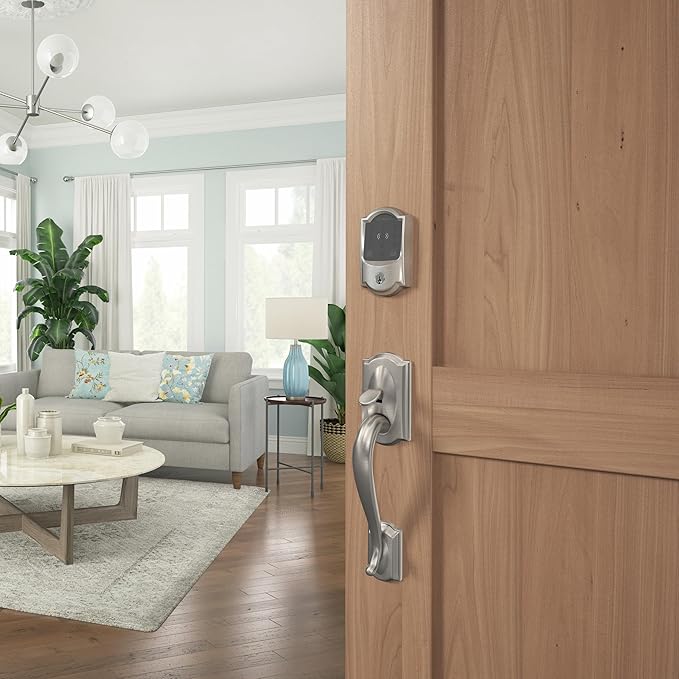 Schlage Encode Plus Smart Wi-Fi Lock for Front Door, Keyless Entry Deadbolt, Unlock with Apple Watch, Built-in WiFi and App Control, Easy Install, Alexa & Apple HomeKit Compatible, Satin Nickel