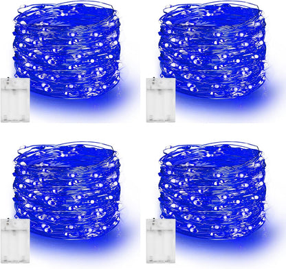 Dazzle Bright Fairy Lights Battery Operated, 4 Pack Total 80FT 240LED Silver Wire Waterproof Battery Operated String Lights, Christmas Decorations for Indoor Outdoor Bedroom Yard Decor, Blue