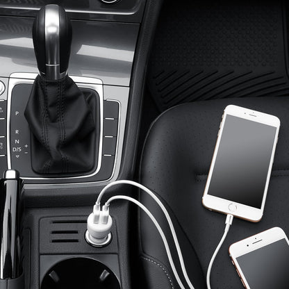 Amazon Basics 24W 2-port USB-A Car Charger for Phones (iPhone 16/15/14/13/12/11/X, Samsung, and more), non-PPS, Black/Red