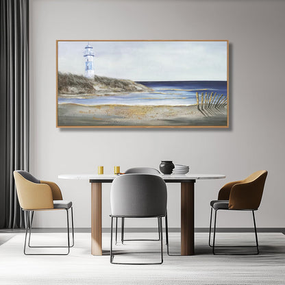 Yuaxker Ocean Wall Art Blue and Grey Wall Decor Framed Canvas Painting Coastal Aesthetic Artwork for Living Room Bedroom Dining Room Office Home Decor 24x48 Inch