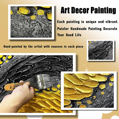 Abstract Painting Wall Art for Living Room Black and Gold Wall Art for Office Canvas Wall Decor for Bedroom Size 20 x 40 Inch