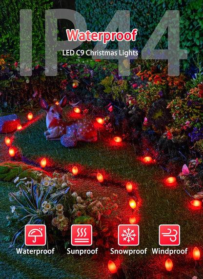 Vintage C9 LED Christmas Lights Outdoor, 50 Feet C9 String Lights with 50 Shatterproof Matte Bulbs, Connectable Waterproof Lights for Holiday Party Roofline Backyard Garden Patio, Red