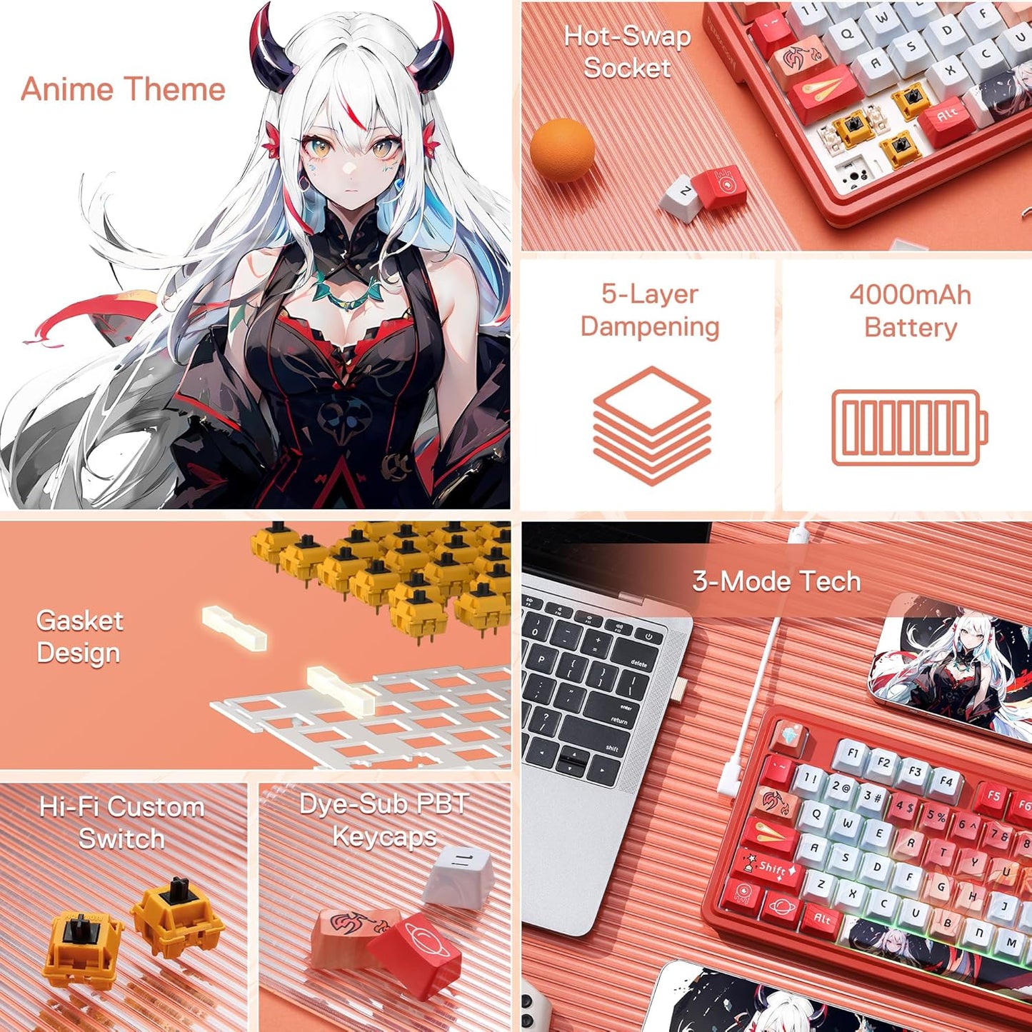 Redragon K673 PRO SE 75% 81 Keys Wireless Gasket RGB Gaming Keyboard, 3-Mode Anime Mechanical Keyboard w/Hot-Swap Socket, Dedicated Knob Control & 5-Layer Noise Dampening, Custom Hi-Fi Linear Switch
