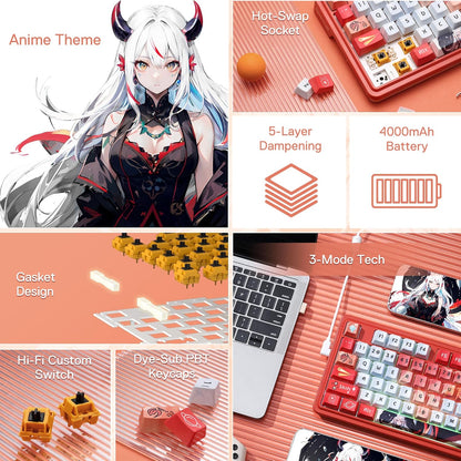 Redragon K673 PRO SE 75% 81 Keys Wireless Gasket RGB Gaming Keyboard, 3-Mode Anime Mechanical Keyboard w/Hot-Swap Socket, Dedicated Knob Control & 5-Layer Noise Dampening, Custom Hi-Fi Linear Switch