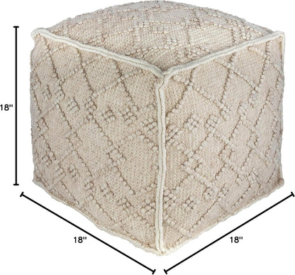Mark&Day Pouf Ottoman, Lanzendorf Bohemian/Global White Cube Pouf Foot Rest for Living Room, Bedroom and Boho Home Decor (18"x18"x18")