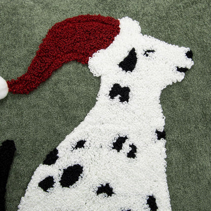 Cute Spotted Dog Christmas Pillow Covers 18x18, Embroidered Throw Pillow Covers Christmas Decorations Holiday Pillows for Home Couch, Green White/Black Velvet Cushion