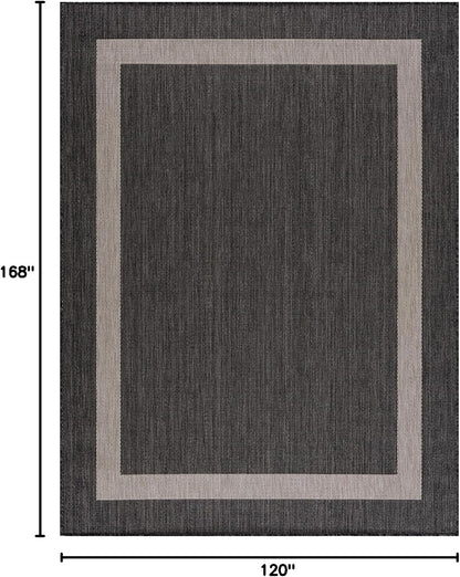 CAMILSON Outdoor Rug 10x14, Large Modern Outside Rugs for Patios Porches Waterproof Durable Washable Non-Shedding, Easy-to-Clean Indoor Outdoor Area Carpet (10 x 14, Bordered - Dark Gray/Light Gray)