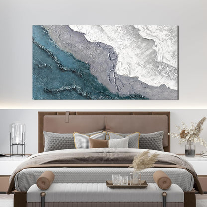 Abstract Wall Art Decor Large Modern Blue White Wall Art Prints Abstract Canvas Art Wall Decor Wave Artwork for Walls Coastal Minimalist Wall Art Decorations Bedroom Office Wall Art Decor 24" X 48"