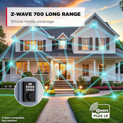 Kwikset HomeConnect 620 Z-Wave Long Range Enabled Keypad Smart Lock Convenient Keyless Entry, Customizable User Codes, Ring Alarm Compatible, Hub Required, Sold Separately Matte Black Contemporary
