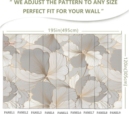 Grey and White Ginkgo Leaf Wall Mural Wallpaper for Bedroom Living Room (Not Peel n' Stick)