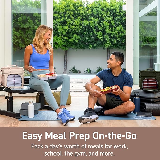 Bentgo Prep Deluxe Insulated Multimeal Bag - Lunch Box Bag, Holds 5 Meals, Premium Insulation up to 8 Hrs, Durable, Water-Resistant - Large Capacity For Adult Meal Prep (Sand)