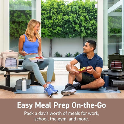 Bentgo Prep Deluxe Insulated Multimeal Bag - Lunch Box Bag, Holds 5 Meals, Premium Insulation up to 8 Hrs, Durable, Water-Resistant - Large Capacity For Adult Meal Prep (Sand)
