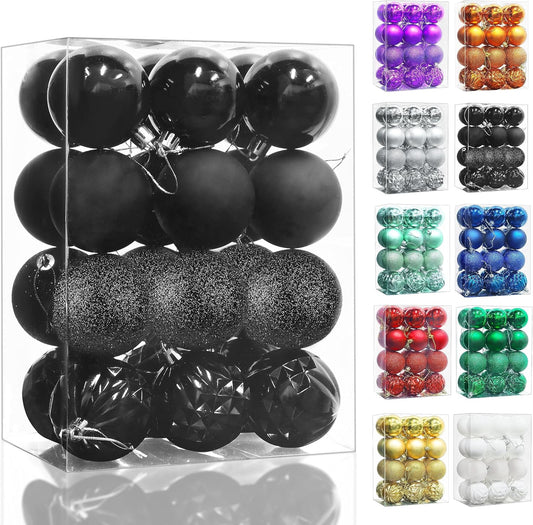 Lulu Home Halloween Ball Ornaments, 24 Ct 2.36" Pre-Strung Hanging Ornament Decorations, Shatterproof Plastic Balls for Holiday Party Wreath Garlands Trees, Black