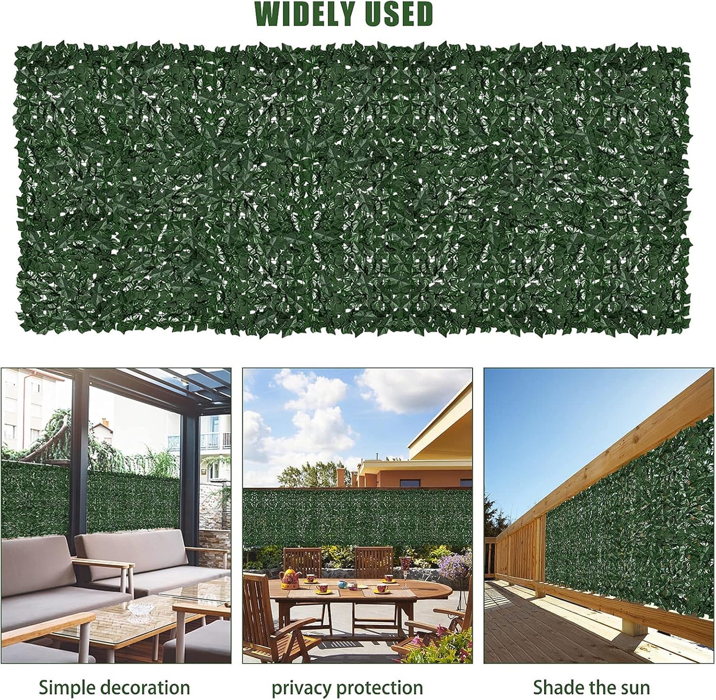 Faux Ivy Privacy Fence Screen Outdoor Expandable Artificial Greenery Roll Fake Hedge Wall Patio Green Plastic Leaf Plant Vine Grass Panels Gate Covering for Garden Yard Balcony (98.4 X 39.4 in)