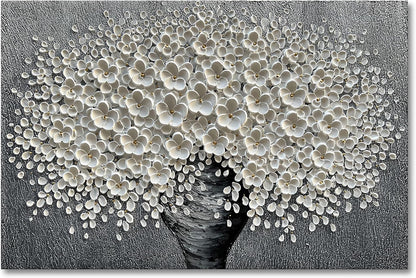 Epicler 30x45 inch Hand-Painted Oil Painting, White Bouquet Oil Painting, Canvas Wall Decoration Painting.