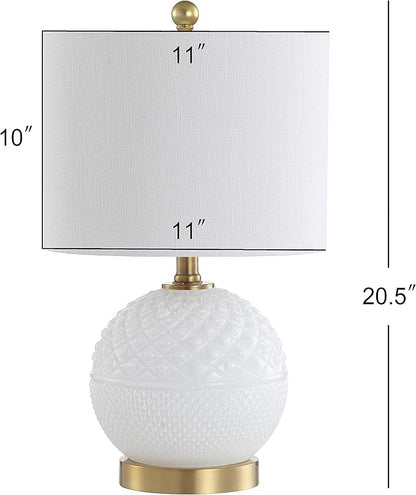 JONATHAN Y 20.5" White/Brass Gold Glass/Metal Table Lamp, Contemporary Hobnail Texture Globe Lamp with White Linen Shade for Living Room Bedroom, LED Bulb Included JYL1040A