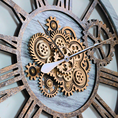 The Gears Clock 36'' Inch Real Moving Gear Wall Clock Vintage Industrial Oversized Rustic Farmhouse (Silver Grey)