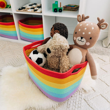 OrganiHaus Rainbow Woven Storage Baskets for Organizing, Cotton Rope Organizer Bins for Shelves, Closet & Nursery, Dog Toy Basket, Decorative Bins for Toys, Towels & Books - 15x10x9