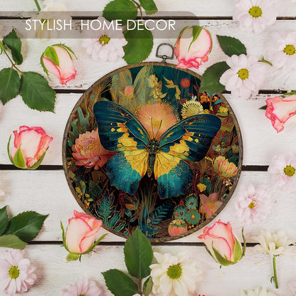 Fewgb Vintage Moody Butterfly Round Wall Art Decor Framed for Bedroom Living Room Bathroom, Dark Cottagecore Academia Canvas Wall Art Prints Picture, Gothic Hanging Room Decor Artwork 10x10