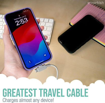 Smartish 2 in 1 USB C to USB C/Lightning Cable - Crown Joule - 6 Ft Fabric Wrapped Fast Charging Cord - for iPhone, Galaxy, Pixel - 100W Dual Fast Charger for Phones/Laptops - Lightly Toasted Beige