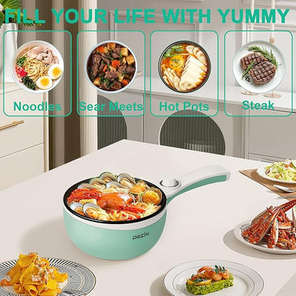 Dezin Hot Pot Electric Upgraded, Non-Stick Sauté Pan, Rapid Noodles Electric Pot, 1.5L Mini Portable Hot Pot for Steak, Egg, Fried Rice, Ramen, Oatmeal, Soup with Power Adjustment