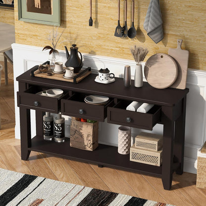 Farmhouse Modern Console Table 55.4-Inch Entryway Sofa Table with Drawers & Storage Shelf for Living Room Hallway Entrance, Dark Coffee
