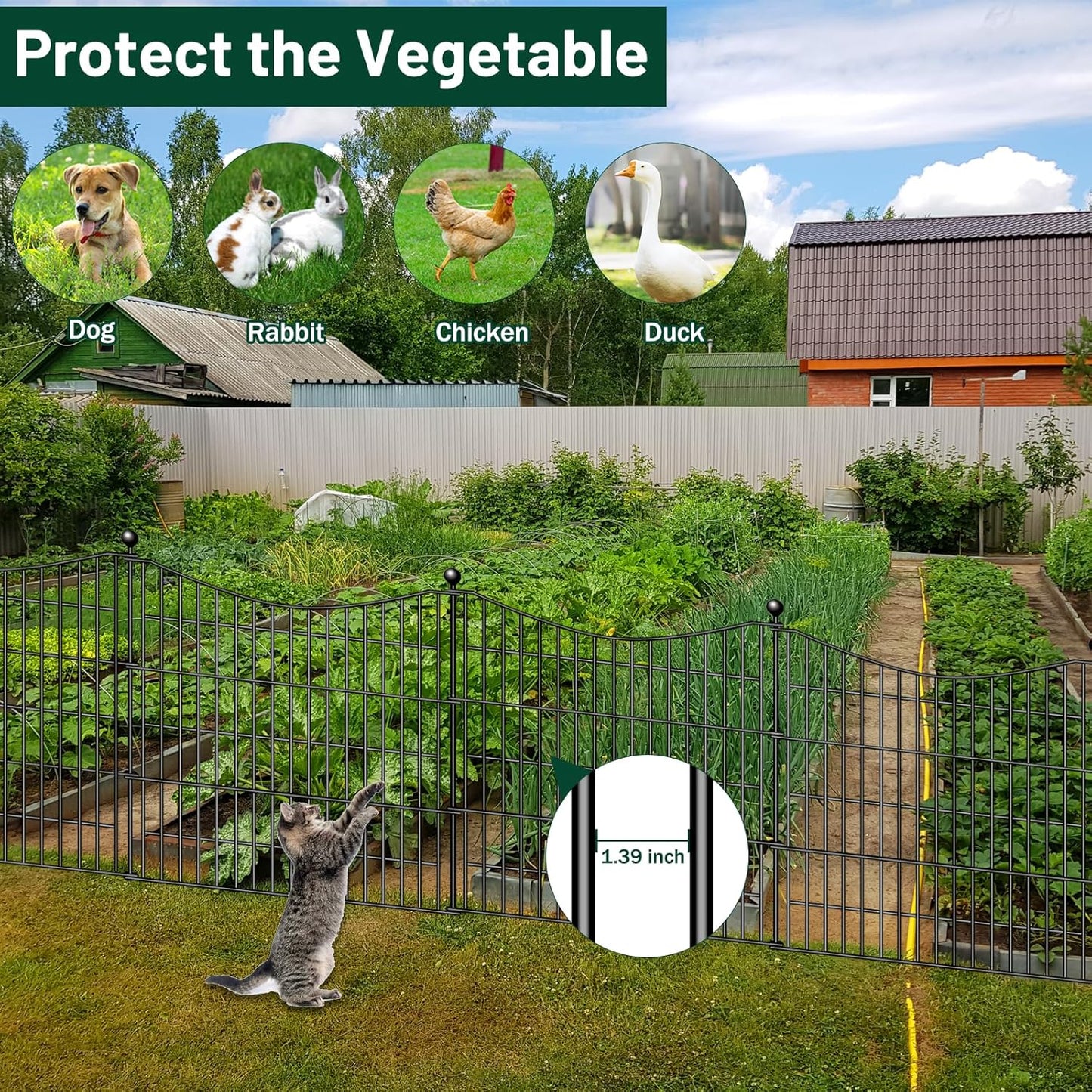 8 Panels No Dig Dog Fence Outdoor for Yard, 48 in(H) X 21 ft(L) Decorative Tall Garden Fence Animal Barrier, Rustproof Metal Wire Garden Edging and Borders, Temporary Fencing Stakes