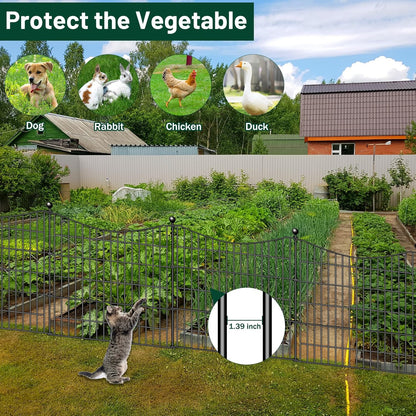 5 Panels Decorative Garden Fence with Gate, 32 in(H) X 12 ft(L) No Dig Dog Fence Animal Barrier Outdoor for Yard, Rustproof Metal Garden Edging and Borders, Temporary Fencing Stakes