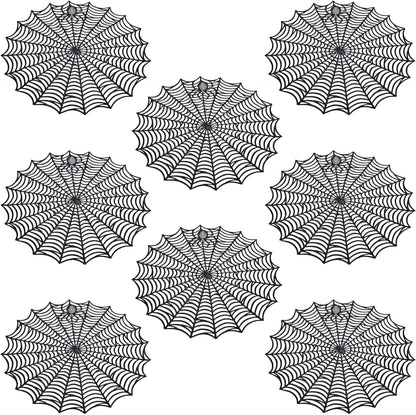 8 Pcs Spider Web Placemats - 15" Heat Insulation Table Mats - Hollow Out Spiderweb Coasters for Dining Table Halloween Decoration (Black)