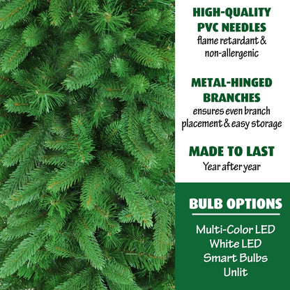 Fraser Hill Farm 7.5-Ft. Carmel Pine Slim Artificial Christmas Tree with Stand, Unlit Foldable Fake Tree with Realistic Foliage for Home Decoration