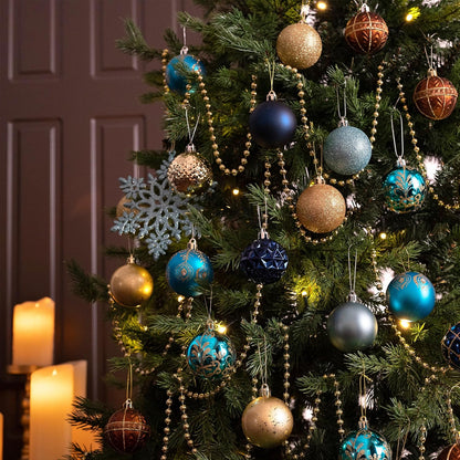 Valery Madelyn Christmas Tree Decorations Ornament Set for Fall Halloween, 50ct 2 Inches Blue and Gold Shatterproof Christmas Ball Ornaments Hanging Xmas Holiday Party Decor