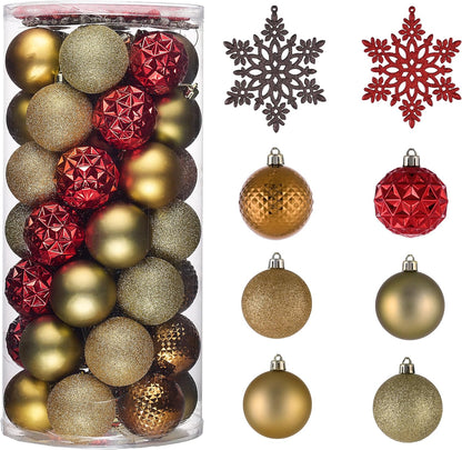 Valery Madelyn Christmas Tree Decorations Ornament Set for Fall Halloween, 50ct 2.36 Inches Red and Brown Shatterproof Christmas Ball Ornaments Hanging Xmas Holiday Party Decor
