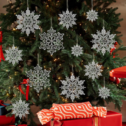 Christmas Tree Decorations Snowflake Ornaments 36Pcs Clear Plastic Hanging Snowflakes from Ceiling Snow Flakes Decorating Hanging for Winter Wonderland Decorations Indoor Outdoor Decor