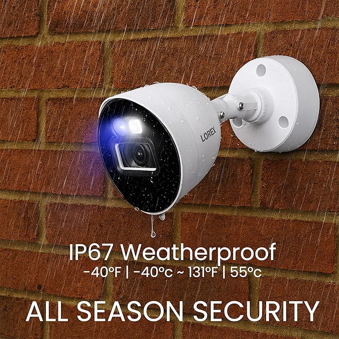 Lorex Indoor/Outdoor 4K Ultra HD Smart Deterrence CVI Wired Add-On Bullet Security Camera | Color & IR Night Vision | Dual Warning LED Lights | Siren | Built-in Speaker | IP67 | White