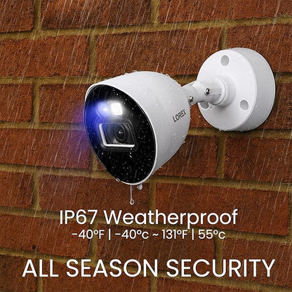 Lorex Indoor/Outdoor 4K Ultra HD Smart Deterrence CVI Wired Add-On Bullet Security Camera | Color & IR Night Vision | Dual Warning LED Lights | Siren | Built-in Speaker | IP67 | White