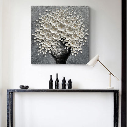 White Flower Oil Painting Modern Abstract Art Oil Painting Home Bedroom, Dining Room, Living Room, Office Wall Decoration (20x20 inches)