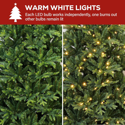 Hykolity 7.5 ft Prelit Artificial Christmas Tree, 2933 PE&PVC Branch Tips, 450 Warm White LED Lights, Metal Stand and Hinged Branches