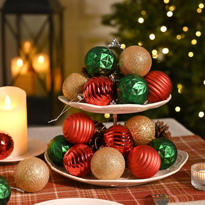 Valery Madelyn Christmas Ornaments Tree Decorations Set for Fall Halloween, 24ct Red Green Gold Shatterproof Ball Ornaments, 2.36" Hanging Ornament Bulk for Xmas Holiday Party Decor