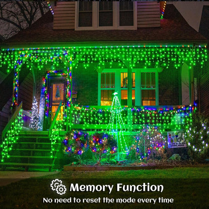 33ft Icicle Lights for Outside, Green Christmas Lights Outdoor Waterproof, 400 LED Twinkle Tree With 75 Drops Clear Wire Short Curtain for House, Room, Home Wall Indoor Decorations