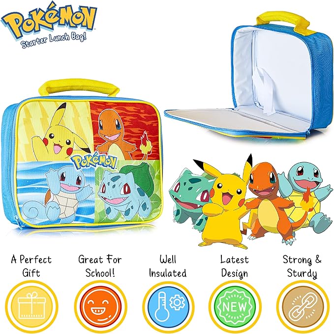 Pokemon Insulated Lunch Bag - Pikachu Lunch Case for School, Travel, Days Out (Yellow/Multi)
