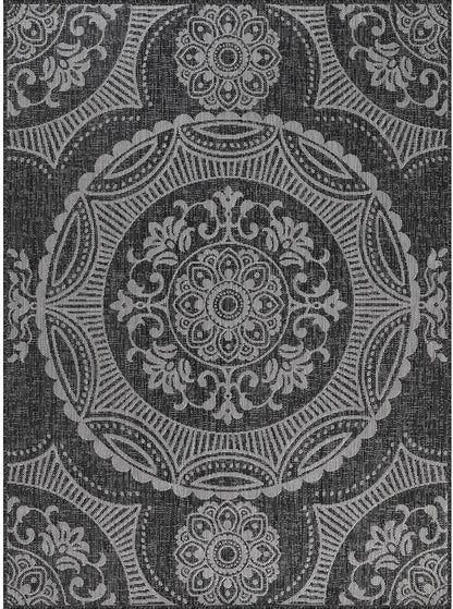Medallion Outdoor Rug 9x12 Washable Outside Carpet for Indoor Patio Porch Waterproof Easy Cleaning Non Shedding Area Rugs Dark Gray 9 x 12