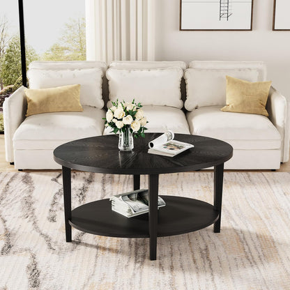 Solid Wood Oval Coffee Table for Living Room, 2 Tier Oval Rustic Coffee Table with Storage Shelf, Double Layer Center Table for Living Room, Easy Assembly