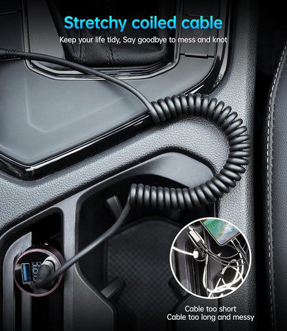 Coiled USBC to USBC Cables for Car 3FT/5FT, USB C to USB C Fast Charging Cables Short Type C Cord for iPhone 16/15/Pro/Plus/Pro Max/Samsung Galaxy S23, Compatible All Type C Devices-Silver 2Pack