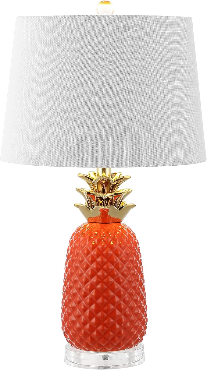 JONATHAN Y 23" Orange/Gold Pineapple Ceramic Table Lamp for Bedroom Decor, Modern Whimsical Bedside Nightstand Lamp with White Linen Drum Shade and LED Bulb (JYL4019E)